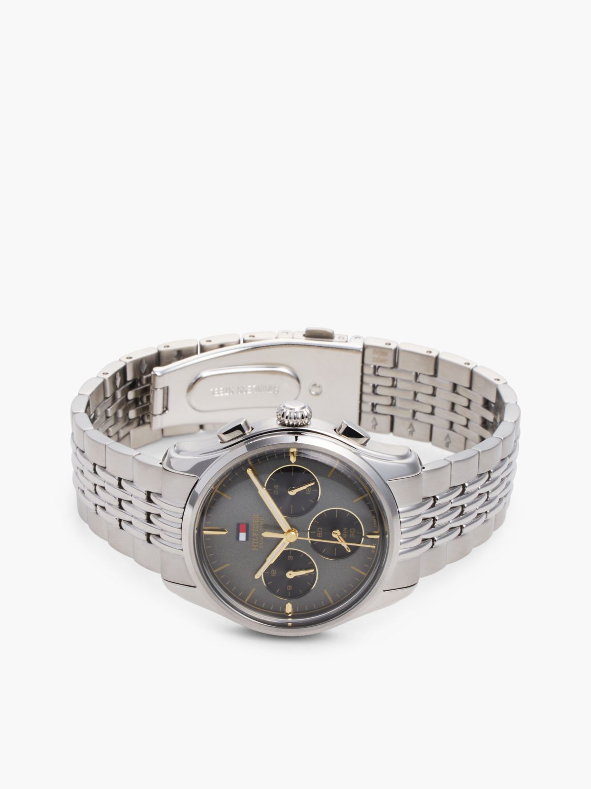 Black Dial Gold-Plated Chronograph Watch — Silver
