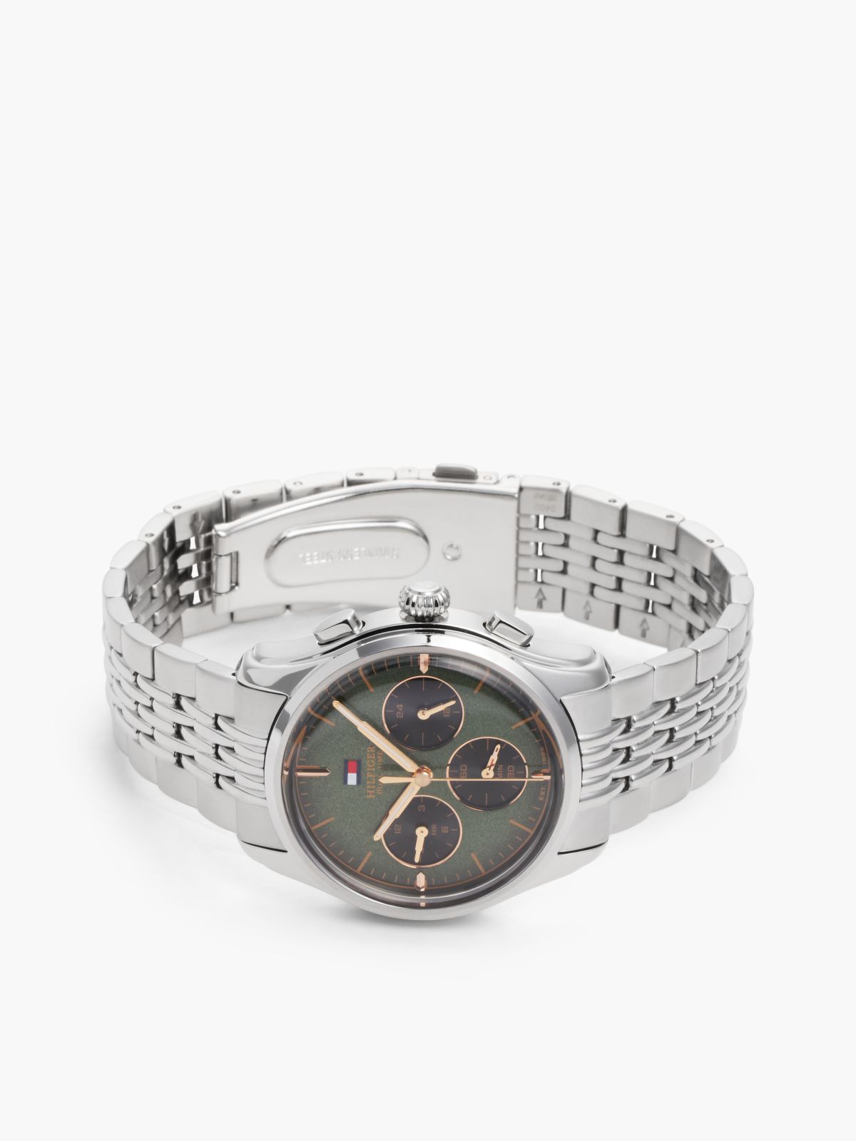 Green Dial Rose Gold-Plated Chronograph Watch — Silver