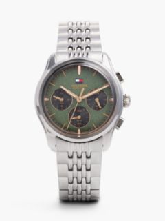 Green Dial Rose Gold-Plated Chronograph Watch — Silver 1