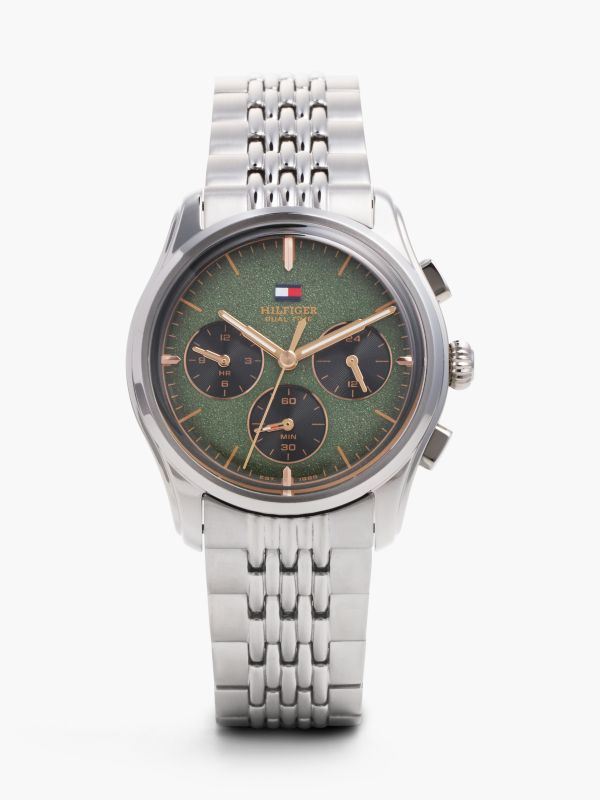 Green Dial Rose Gold-Plated Chronograph Watch — Silver