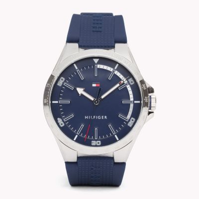 tommy hilfiger silver and blue watch