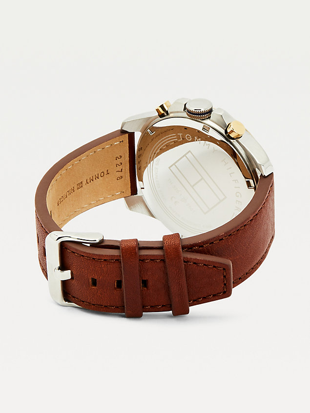 brown brown leather watch for men tommy hilfiger