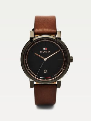 tommy hilfiger black and gold watch