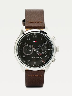 Leather Strap Round Face Steel Watch | BROWN | Tommy Hilfiger