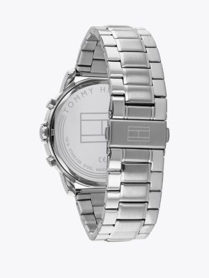 silver edelstahluhr mit totalisatoren für herren - tommy hilfiger