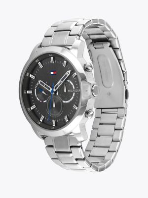 silver edelstahluhr mit totalisatoren für herren - tommy hilfiger