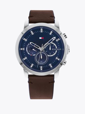 tommy hilfiger men's blue dial brown leather strap watch