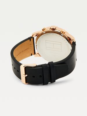 tommy hilfiger black and gold watch