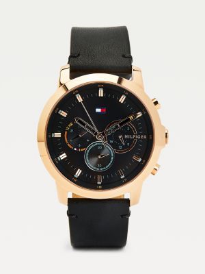 Rose Gold-Plated Leather Strap | BLACK | Tommy Hilfiger