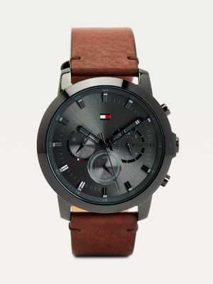 Dark Brown Leather Strap Watch | BROWN | Hilfiger