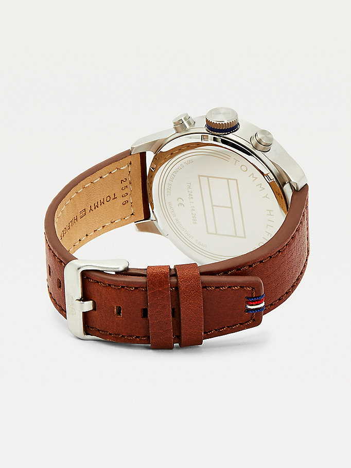 Admin Kamp Champagne Multi-Function Stainless Steel Leather Strap Watch | BROWN | Tommy Hilfiger