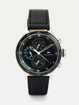 tommy hilfiger watch black leather strap