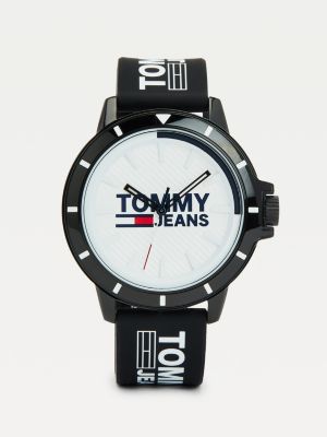 tommy hilfiger men's black silicone strap watch