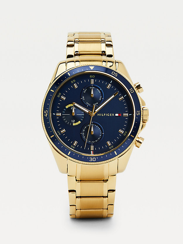 gold yellow gold-plated chain-link watch for men tommy hilfiger