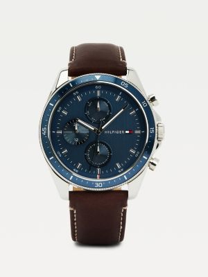 Brown Leather Contrast Bezel Watch 