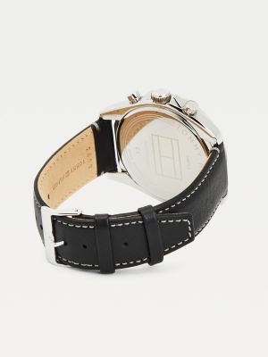 Black Leather Strap Watch Black Tommy Hilfiger