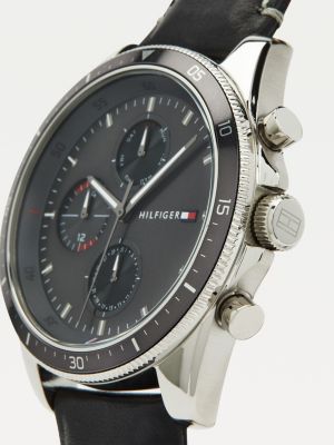 Black Leather Strap Watch Black Tommy Hilfiger