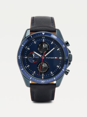Ionenplattierte Dunkelblaue Lederarmbanduhr Blau Tommy Hilfiger