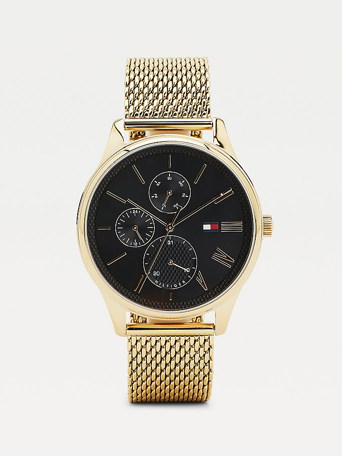 gold gold-plated mesh strap watch for men tommy hilfiger