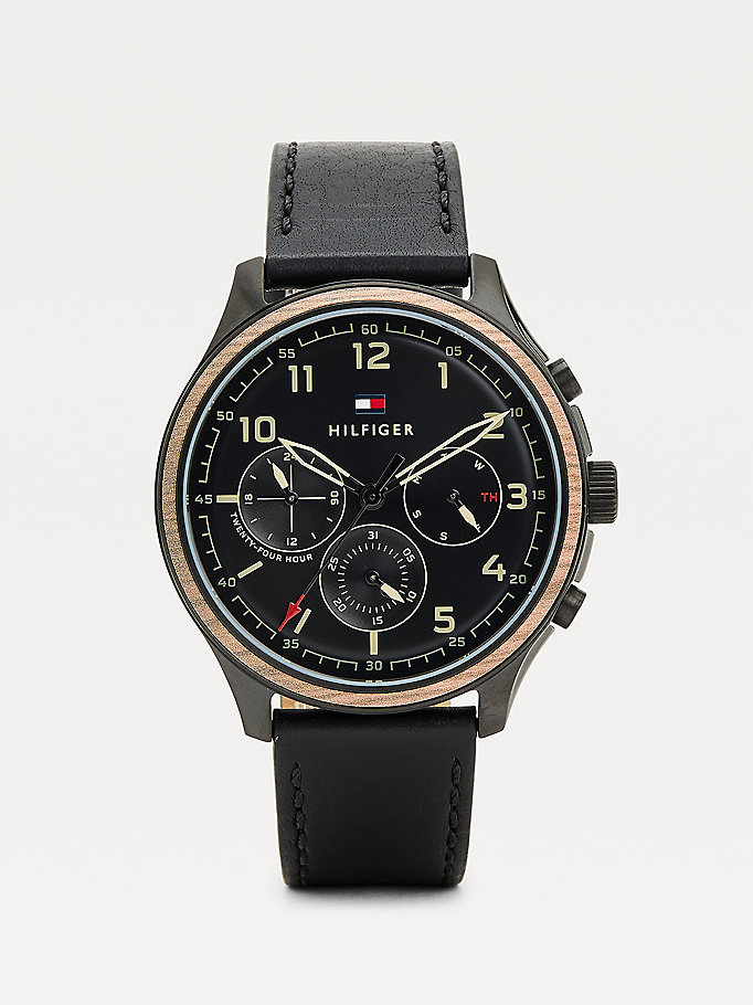 black ionic-plated black steel watch for men tommy hilfiger