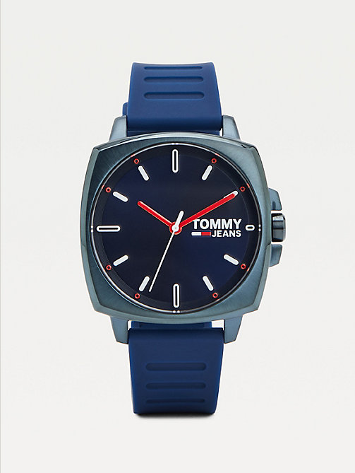 blue ionic-plated blue silicone strap watch for men tommy jeans