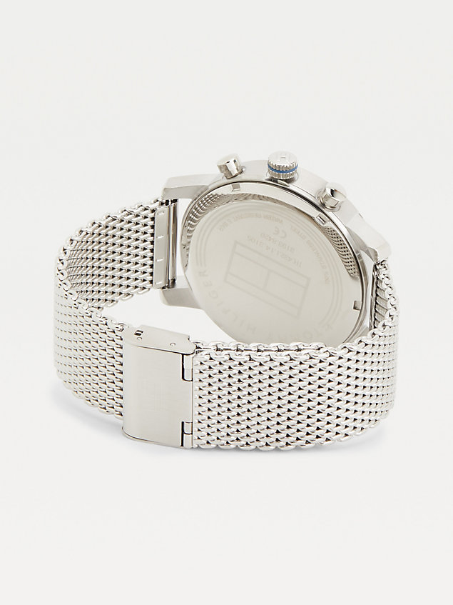 silver multifunctioneel horloge met mesh band voor heren - tommy hilfiger