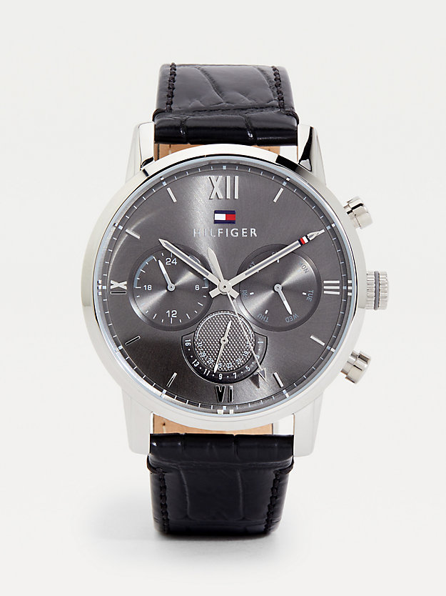 black croco leather multifunction watch for men tommy hilfiger