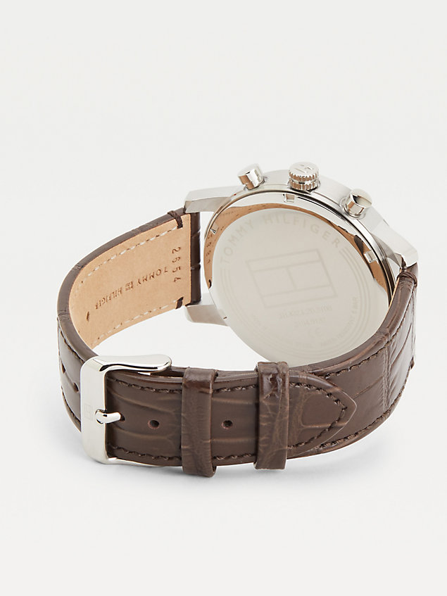 brown gold-plated croco leather multifunction watch for men tommy hilfiger