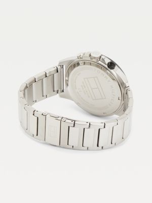 reloj de brazalete con bisel y esfera negros silver de hombres tommy hilfiger