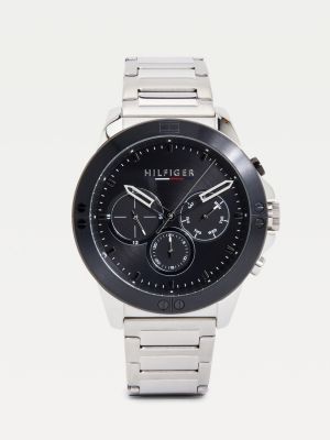 reloj de brazalete con bisel y esfera negros silver de hombres tommy hilfiger