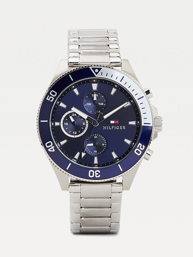 blue stainless steel multifunction blue watch for men tommy hilfiger