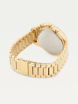 reloj multifunción con brazalete de eslabones gold de hombres tommy hilfiger