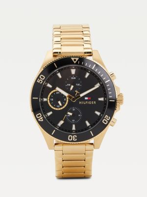 gold gold-plated multifunction chain-link watch for men tommy hilfiger