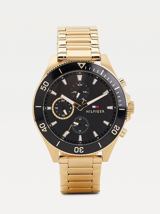 reloj multifunción con brazalete de eslabones gold de hombre tommy hilfiger