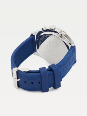 reloj con correa azul de silicona blue de hombres tommy hilfiger