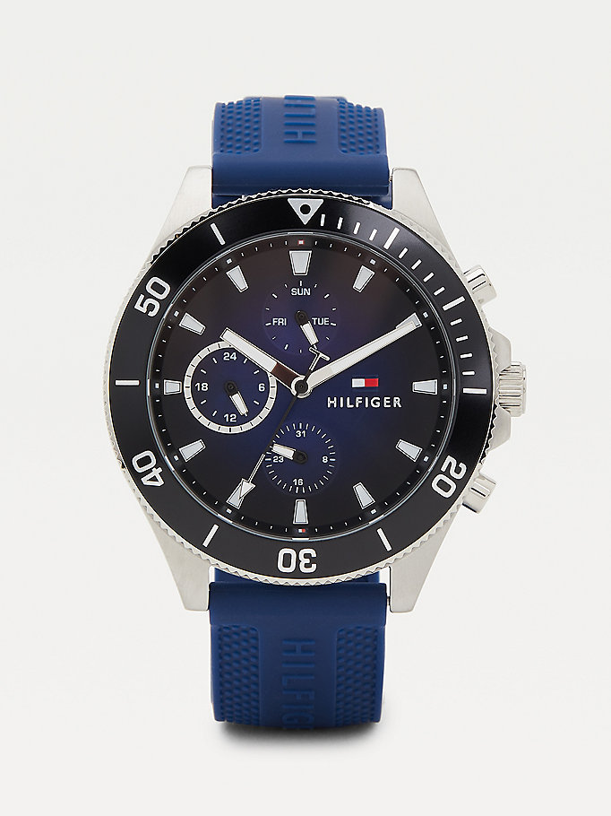 blue blue silicone strap multifunction watch for men tommy hilfiger