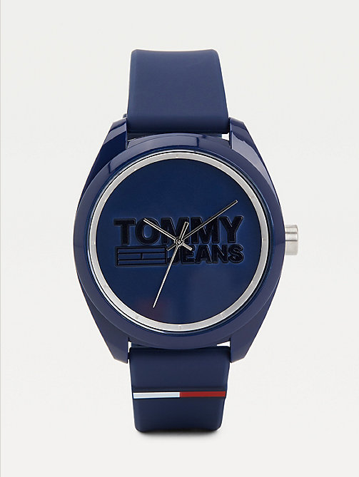 blue navy rubber strap watch for men tommy jeans