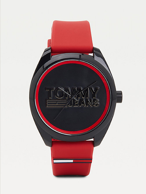 red red rubber strap watch for men tommy jeans