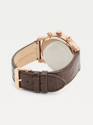 Rose gold brown on sale leather men's watch