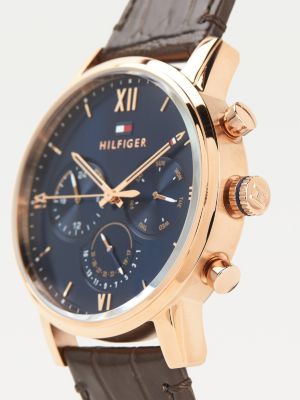 Rose Gold-Plated Croco Strap Watch | BROWN | Tommy Hilfiger