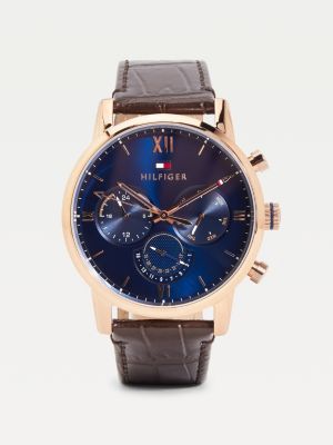 Rose Gold-Plated Croco Strap Watch BROWN | Tommy Hilfiger