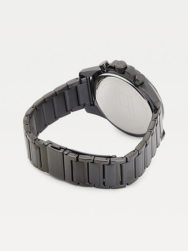 black multifunction black chain-link strap watch for men tommy hilfiger