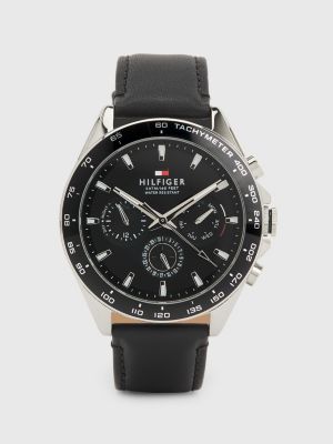 Black Dial Leather Strap Watch BLACK Tommy Hilfiger
