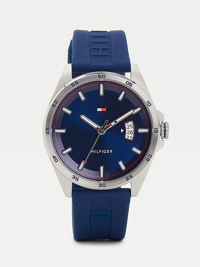 blue blue silicone strap date watch for men tommy hilfiger
