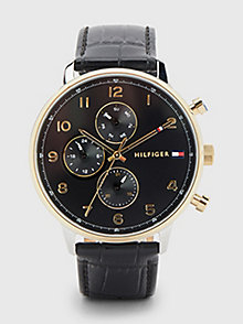 черный часы с черным циферблатом на кожаном ремешке с узором по для мужчины - tommy hilfiger