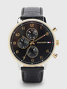 black black dial croco-print leather strap watch for men tommy hilfiger