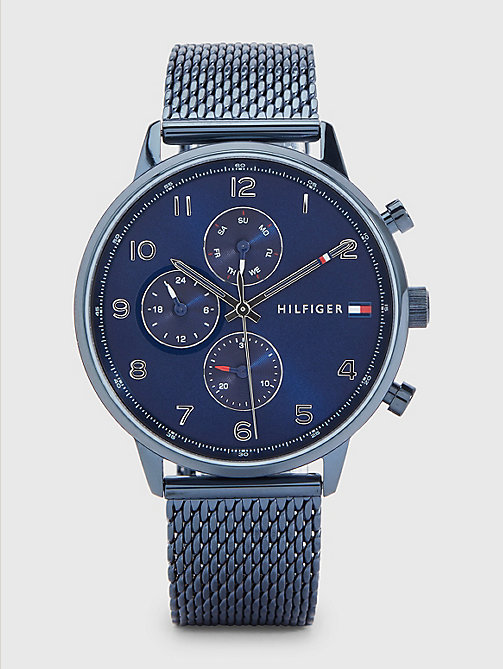 blue blue ionic-plated mesh strap watch for men tommy hilfiger