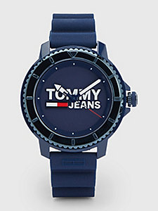 orologio con quadrante blu e logo in rilievo blu da uomo tommy jeans
