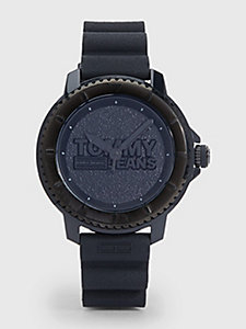 black black textured dial watch for men tommy jeans