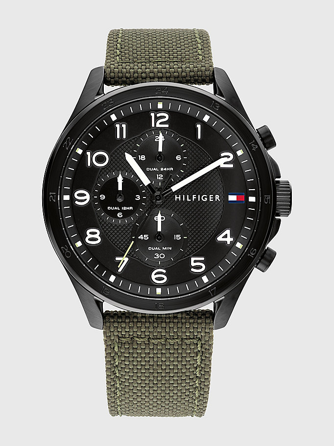 groen horloge met groene nylon band voor heren - tommy hilfiger